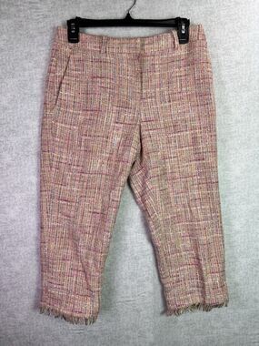 Vintage Dana Buchman Pink Tweed Capri Pants Frayed Fringe Hem Size 4